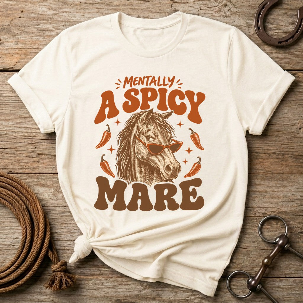 Natural Mentally A Spicy Mare funny t-shirt with a horse in sunglasses and chili peppers