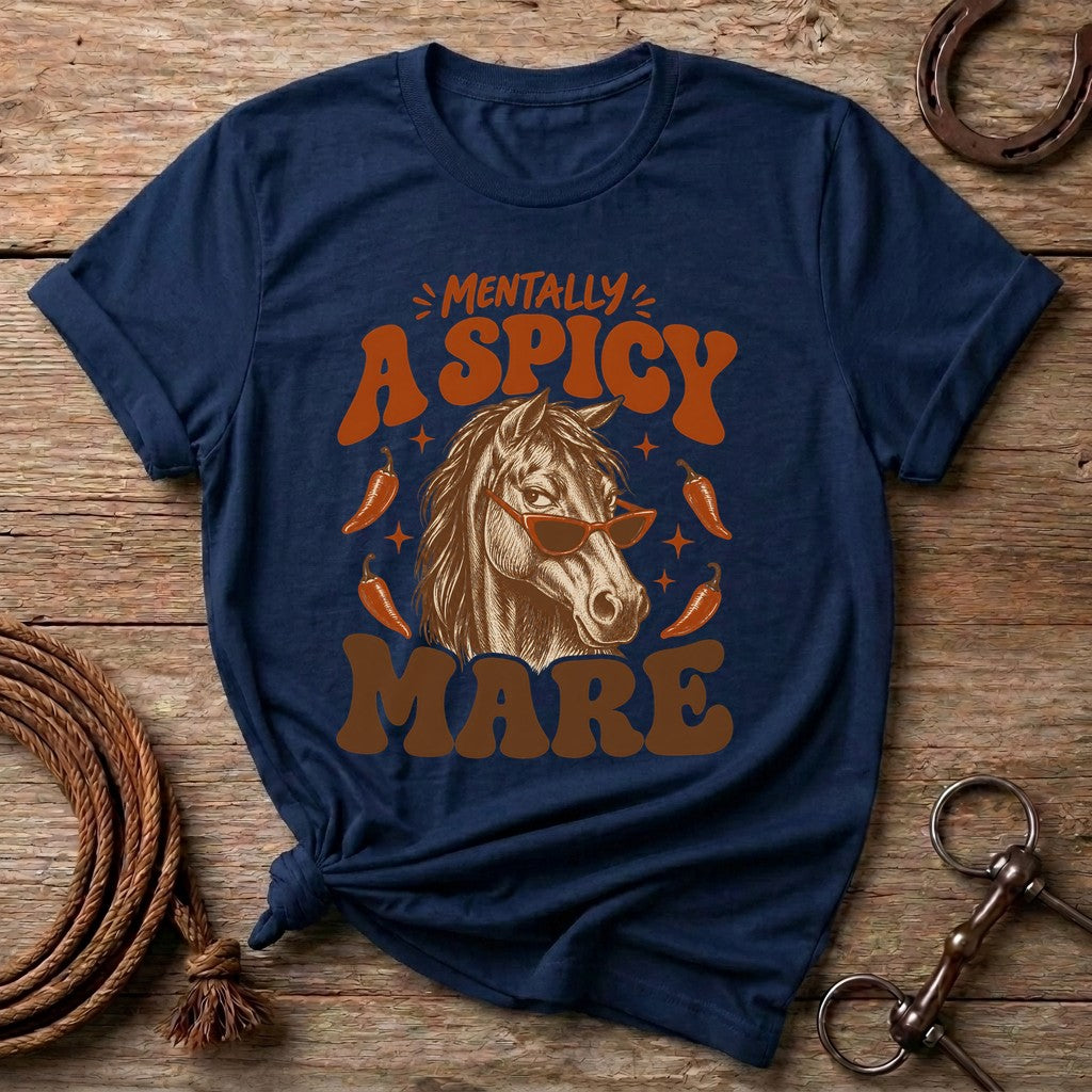 Navy Mentally A Spicy Mare funny t-shirt with a horse in sunglasses and chili peppers