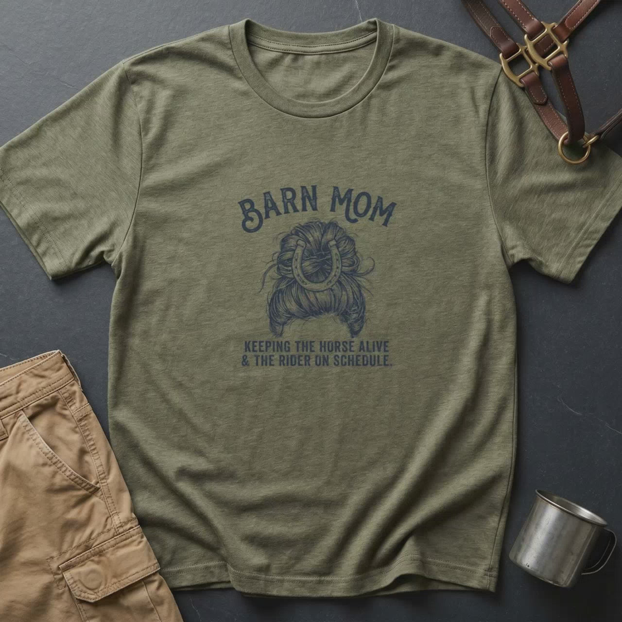 Barn Mom T-Shirt – Keeping the Horse Alive & Rider on Schedule Graphic Tee