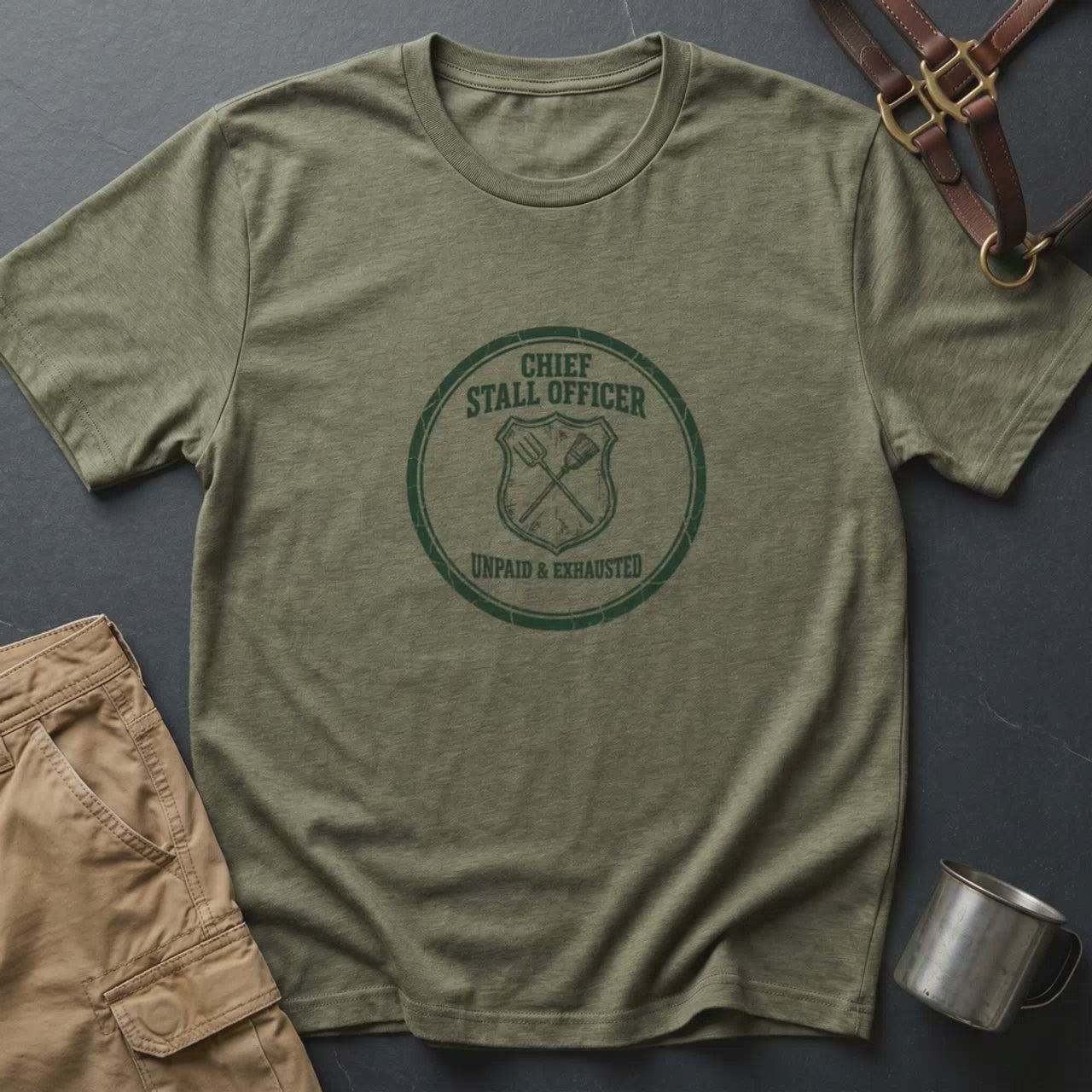 Chief Stall Officer Shirt – Funny Restroom Attendant T‑Shirt (Impaired & Exhausted)