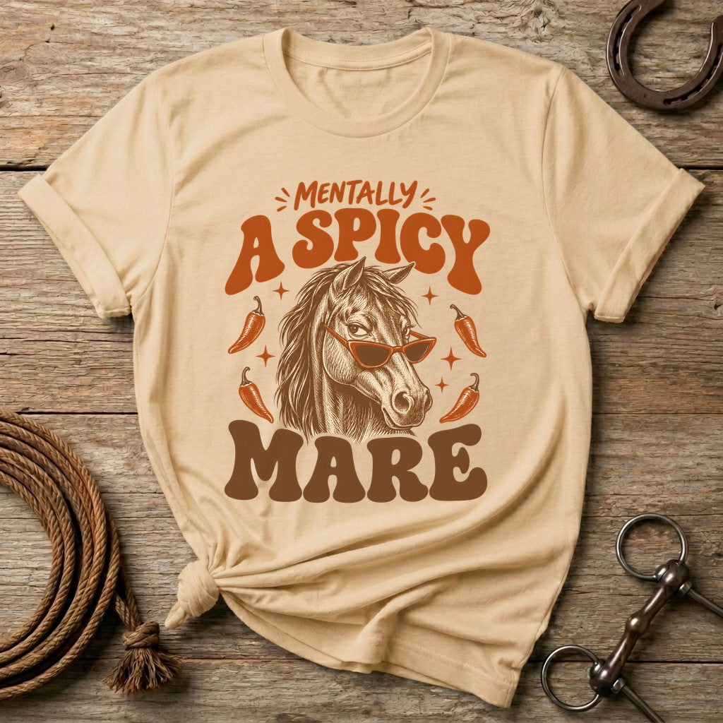 Sand Mentally A Spicy Mare funny t-shirt with a horse in sunglasses and chili peppers